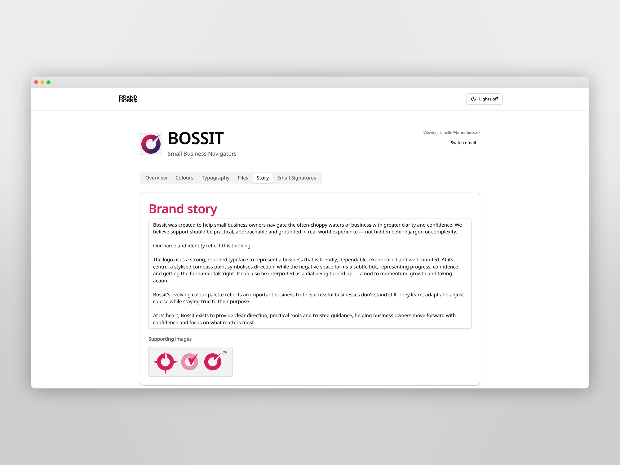 Brand story and supporting imagery
