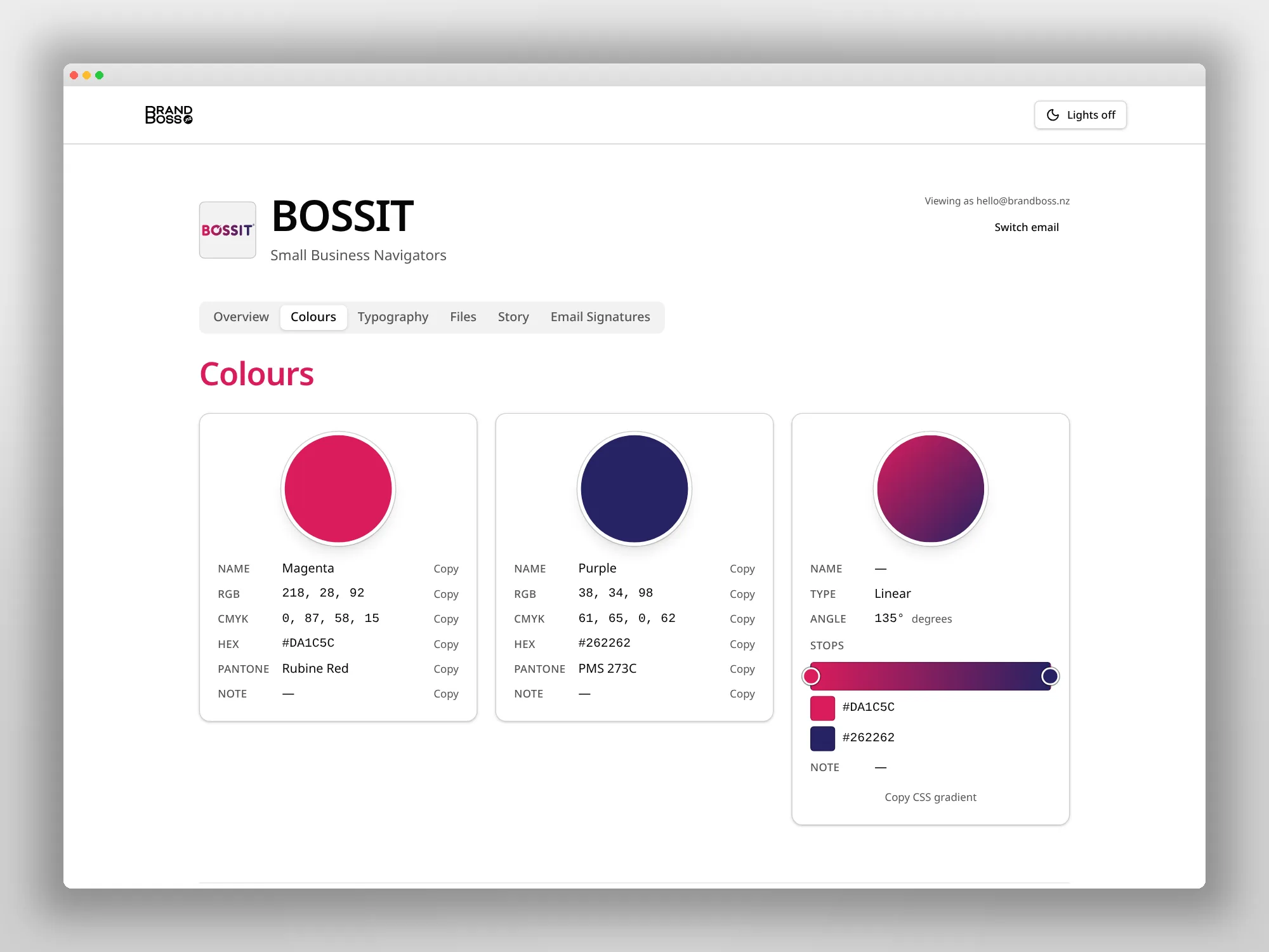 Brand colours and gradients